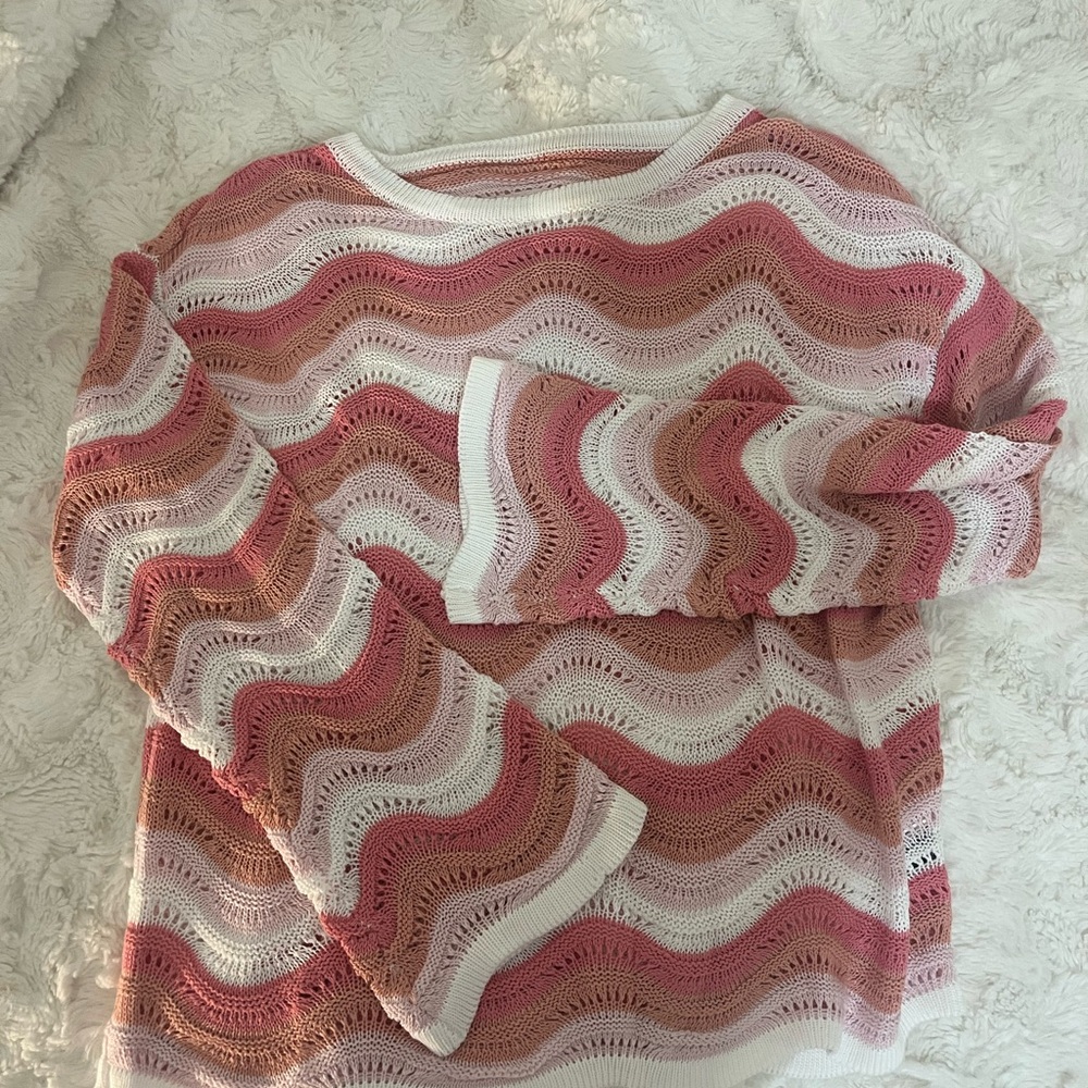 Pink and White Kids Wavy Knit Top